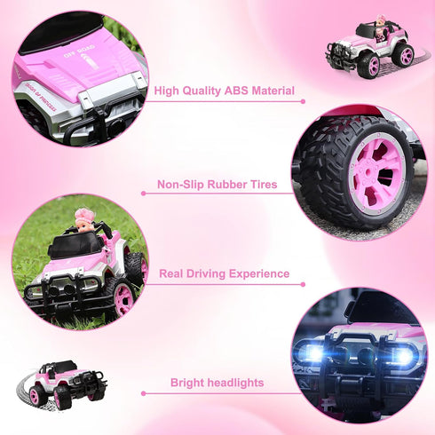 Carox Remote Control Car for Girls, 160 mins Pink RC Convertible Truck with Doll & Sticker, 1:16 Scale, Ages 4-12