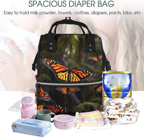 HCBPWVQA Backpack Daypacks Backpack Mommy Monarch Butterflies Diaper Bag with Changing Pad and Pacifier Holder
