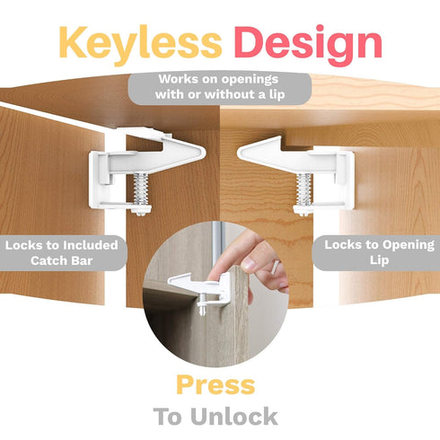 Inaya Cabinet Locks Baby Proofing - Child Safety Drawer Locks with 3M Adhesive, Easy Installation (8 Pack)