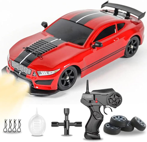 Liberty Imports RC Drift Car 1/16 2.4GHz 4WD Sport Racing Vehicle with LED Light, Batteries, Drift Tires (Red)