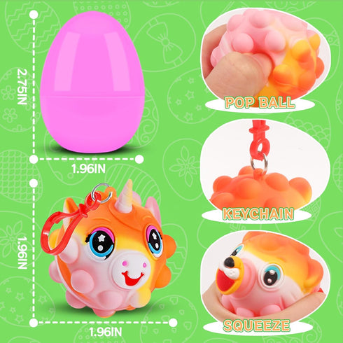 24 Pack 3D KissFuture Prefilled Easter Eggs with Animal Pop Balls Toys, Easter Eggs Filled for Egg Hunt ,Easter Baskets