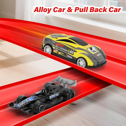 16Ft 4 8 1/64th 3 KETIEE Flex Tracks for Kids: Flexible Race Car Ramp Track with Small Racecars and Suction Cups