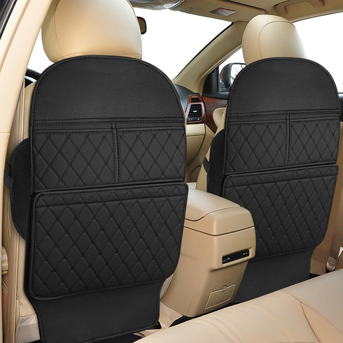 LCMWHOP Seat Back Protector - Leather Kick Mat with Storage Pockets, Front &