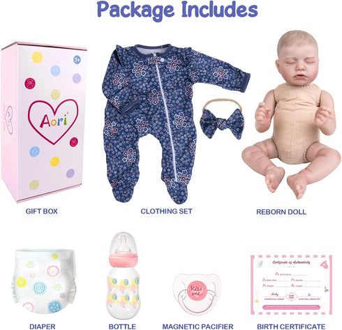20 Inch 3 Aori Weighted Reborn Baby Doll - Hyper Realistic Lifelike Newborn Girl with Outfit, Collectible Soft Body