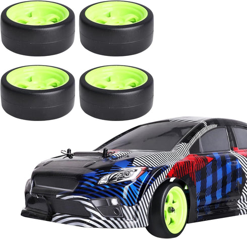 12mm Hex RC Drift Car Wheels and Hard Slick Tires for 1/10 Scale, Set of 4