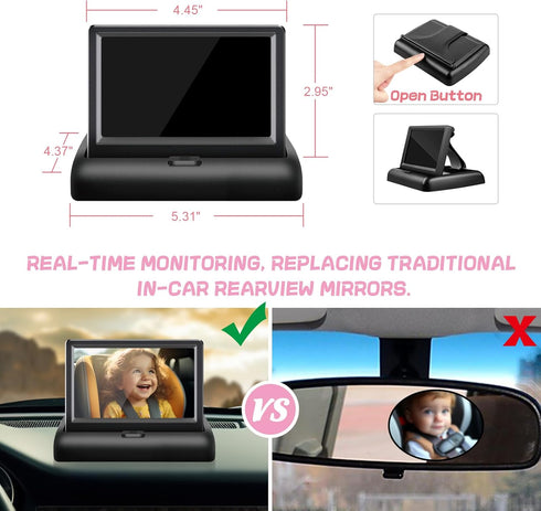 RVGoNow 4.3'' 1080P 150 Baby Car Camera with Monitor, USB Powered Rear Facing Seat Camera, HD Night Vision, Wide Angle