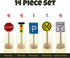 Kids Wooden Street Signs Playset, 14-Piece Set, Perfect for Car & Train Set, Wood Traffic Signs
