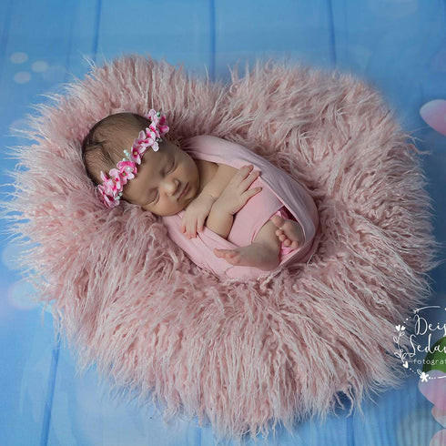 Newborn Photo Props Faux Fur Round Blanket, 23.6 inch Soft Baby Boy Girl Photo Mat, Light Pink