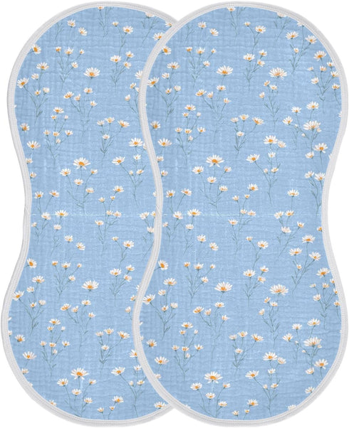 decor gift 4 Pack 22x11in Cotton Muslin Burp Cloth Breathable Daisy Flower Pastel Blue Baby spit up Cloth for Babies