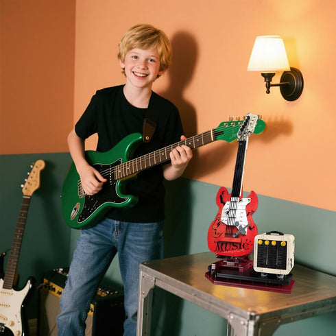 HJPLPXH Set, Rock Guitar Interactive Building Block Creative Construction Model Toy with Display Stand, DIY Collectible