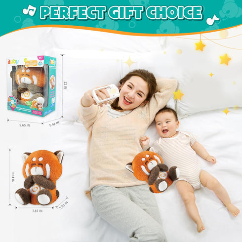 auby Red Panda Baby Soothing Toy - White Noise Machine & Lullabies, Plush Comfort with Rhythmic Breathing, Removable