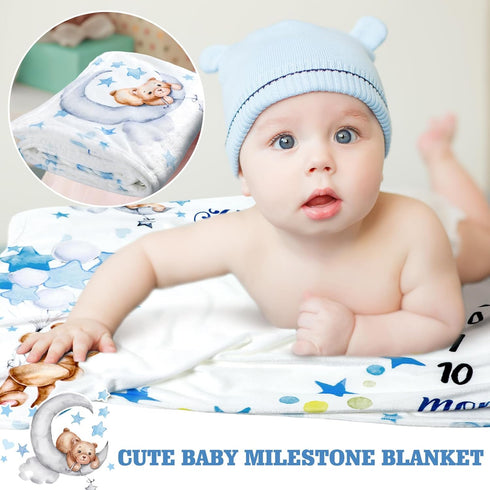 Mindsoft Sleeping Bear Monthly Baby Milestone Blanket Bear Star Balloon Flannel Blanket Boy Newborn Infant Swaddle