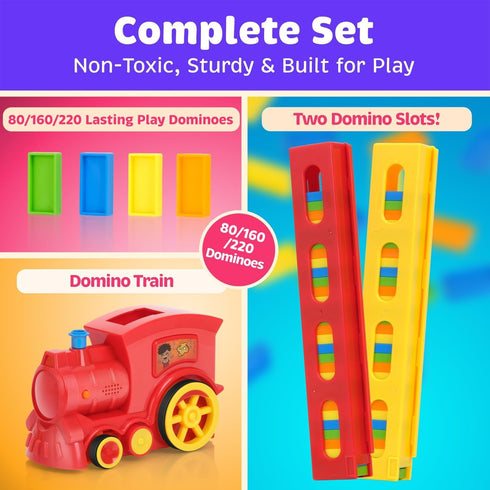 300 Pcs Domino Train Set - Automatic Rally Setter for Ages 4-10, Montessori Toy with Colorful Tracks