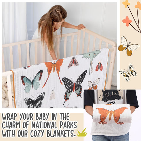 47 47 Inch Summer SmoothNovelty Butterfly Muslin Blanket x Warm Soft Cotton Muslin Swaddle Blanket, Boho Nursery