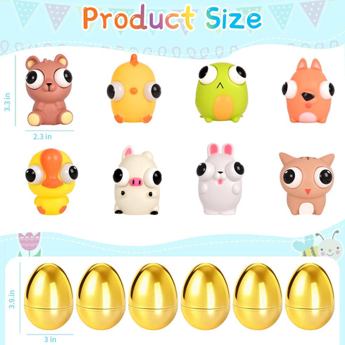 8 Pack HIKISS Jumbo Golden Easter Eggs Fillers with Eye-Pop Fidget Toys, Easter Eggs Basket Stuffers Fillers, Stress
