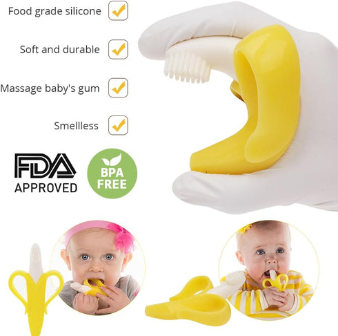 Banana Teether, Soothing Pain Relief Soft Silicone Train Baby Toothbrush, Teething Toys for Babies, Toddlers, Infants