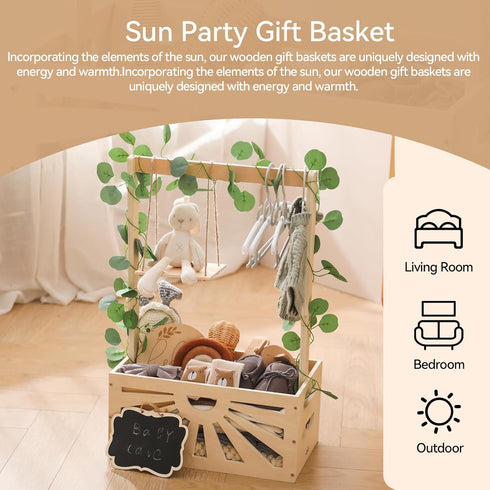 8 1 Closet, In Wooden Baby Shower Crate Baby Basket with Handle Footprint Kit for Baby Shower Gifts, Baby Shower Wooden