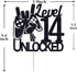 Cos mos Video Game Level 14 Unlocked Birthday Cake Topper - Black Glitter for Boys 14th Birthday Decorations