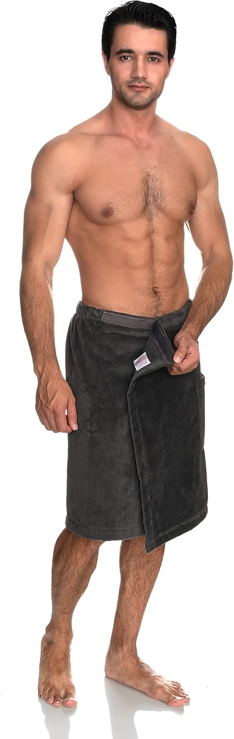 TowelSelections Men's Cotton Shower Wrap - Adjustable Spa Bath Towel (Velour)