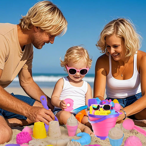Fegalop 31PCS Set Set Beach Toys for Girls Kids, Collapsible Sand Bucket and Shovels with Watering Can, Ice Cream Cake