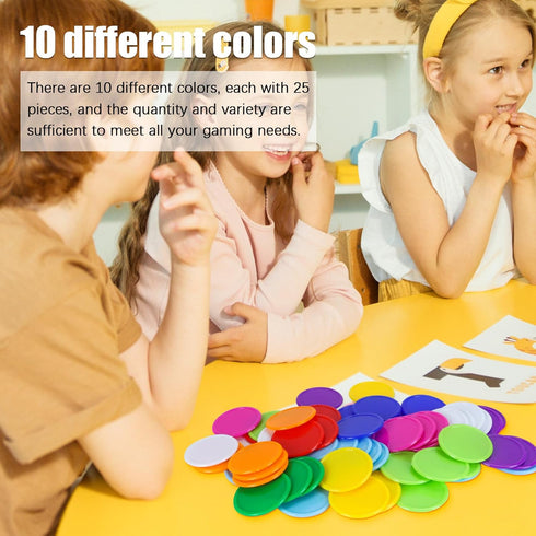 250 PCS Poker Card Game Chips, 37mm Plastic Poker Chips Bulk, Learning Counters Disks for Math Counting, 10 Colors