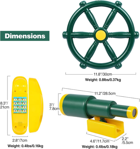 RedSwing Playground Accessories for Kids, Pirate Ship Wheel, Telescope, and Telephone Attachments for Outdoor Backyard
