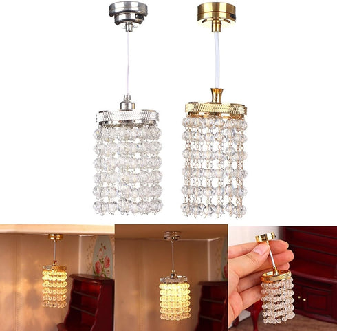 LUOZZY 1 12 Dollhouse Lights Battery Operated Crystal Miniature Chandelier Led Lighting Scale (Silver)