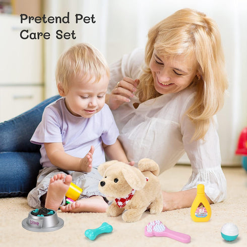 Sotodik Set Set-Walking Pet Care Play Electric Vet Play ,Barking,Tail Wagging Little Plush Dog Grooming Toys with Puppy