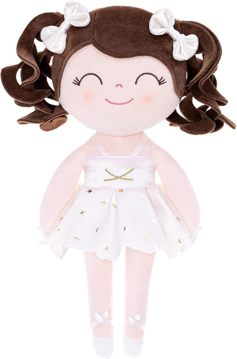 Gloveleya Baby Dolls Soft Snuggly Curly Hair Ballerina Doll, Plush Ballet Doll with Lace Mesh Dress, White 14 inches