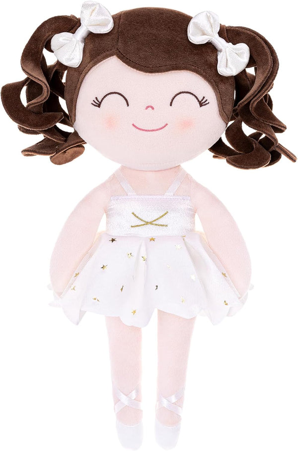 Gloveleya Baby Dolls Soft Snuggly Curly Hair Ballerina Doll, Plush Ballet Doll with Lace Mesh Dress, White 14 inches