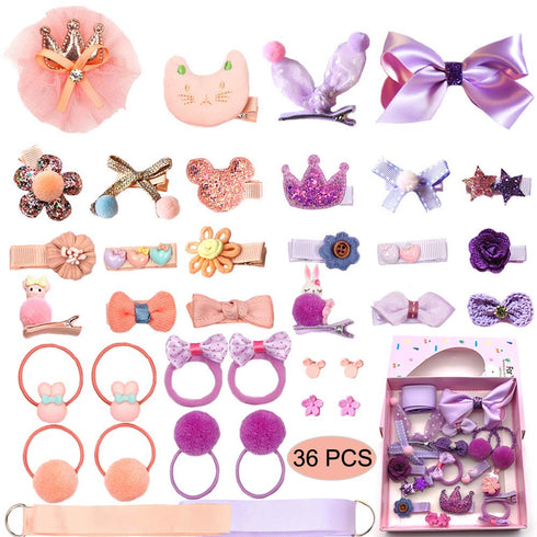 Cute Baby Girl's Hair Clips Set with Assorted Styles, 36 Pieces Pack of Elastic Hair Ties and Ponytail Holders (Purple)