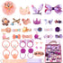 Cute Baby Girl's Hair Clips Set with Assorted Styles, 36 Pieces Pack of Elastic Hair Ties and Ponytail Holders (Purple)