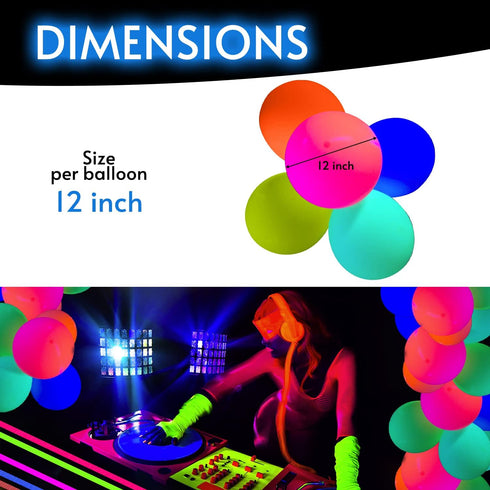 Glow King Black Light Reactive Neon Balloons, Glow In The Dark Latex, 50 Pack for Birthday Decoration
