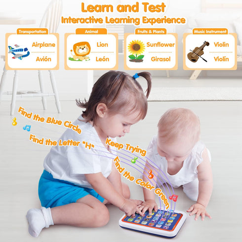 PLAY Spanish & English Learning Tablet for Toddlers 1-3, Bilingual Interactive Alphabet Learning Toys for Kids