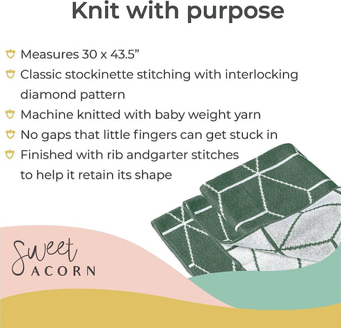 Knit Baby Blanket - Organic Cotton Receiving Blankets for Girls & Boys, Soft Knit Stroller/Throw Blankets, Geometric