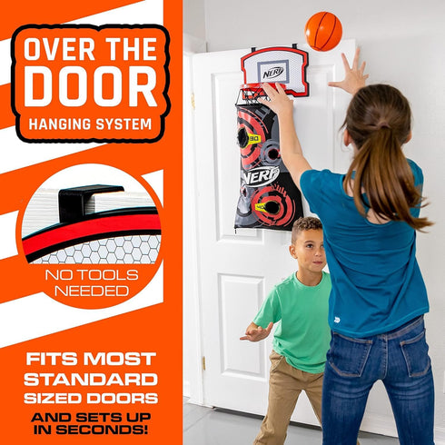 NERF Basketball Hoop Hamper - Over the Door Laundry Layup Basket + Mini Basketball Set