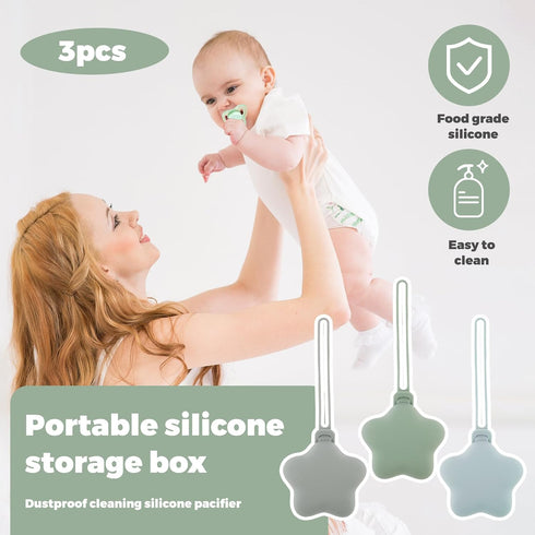 FALESOUL 3 Pack Set Silicone Pacifier Holder Case, Cute Portable Pacifier Storage Case, On-The-GO Pacifier Storage