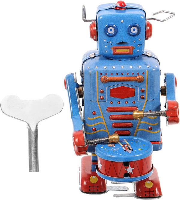 SAFIGLE Wind up Vintage RobotClockwork Drumming Robot Tinplate Toy - Retro Wind-up