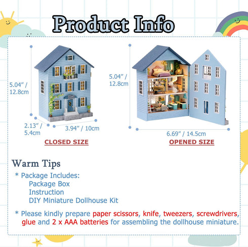 1:32 TuKIIE DIY Miniature Dollhouse Kit with Furniture, Scale Creative Room Opened & Closed Mini Wooden Doll House