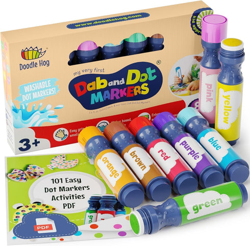 DOODLE HOG Washable Dot Markers for Toddlers Kids, 8 Colors Bingo Markers, Non-Toxic Arts and Crafts Supplies