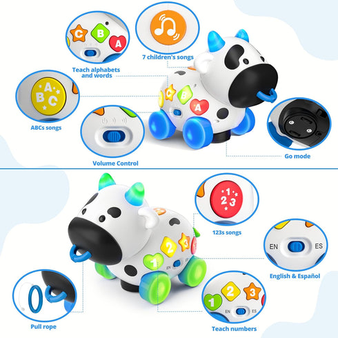 6-12-18 1 6 7 8 9 10 12 Musical Cow Baby Toys Months, Bilingual Crawling Walking Toddler Educational Learning Toy
