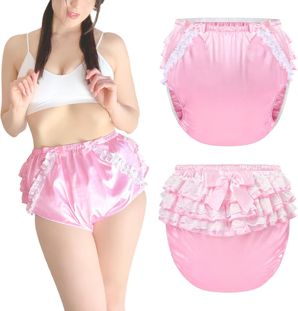 Littleforbig Washable Reusable Waterproof Ruffled Lace Bow Pretty in Pink Satin Over