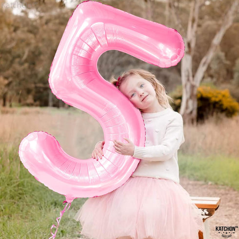 KatchOn Giant Pink 5 Balloon - 40 Inch Mylar Number 5 Balloon for 5th Birthday Decorations Girl