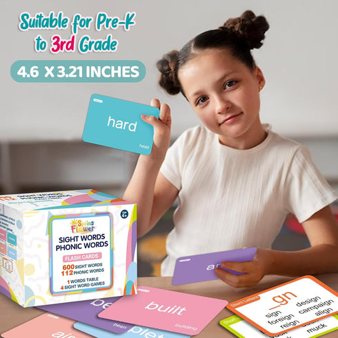 712 Card,600 Word,112 1st, 2nd, 3rd SpringFlower Sight Words Flash Dolch & Fry High Frequency Sight Phonic Flash Cards