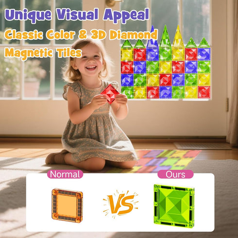 60pcs 3+ WMXDU Large Diamond Magnetic Tile, Magnetic Building Blocks Magnet Toy with Iron Box, STEM Educational