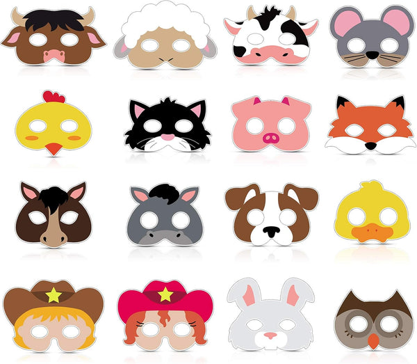Blulu 16 Piece Farm Forest Animal Mask for Petting Zoo Birthday Christmas Costumes Dress-up Party