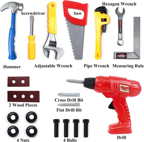 Kids Tool Set – 20 PCS Toddler Tool Set with Toy Drill, Pretend Play Kids Toys, Toy Tools for Kids Ages 3,4,5,6,7,8 Years Old, Boy Toys