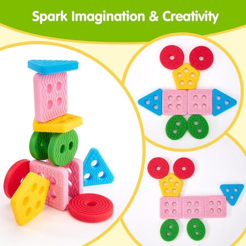 1-3 1 1 hahaland Silicone Sorting & Stacking Toys Toddlers - Montessori Sensory Toys for Year Old, Textured Soft Blocks