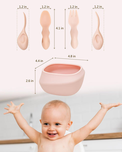 Set Set 1-4 Toddler Utensils Ergonomic Fork and Spoon and Bowl Non-Slip Design for baby Year Olds Self-Feeding BPA Free