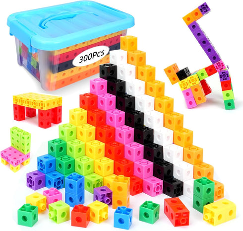 QUYSK 300 Pcs Linking Cubes for Kids - Counting Blocks with Storage Boxes,